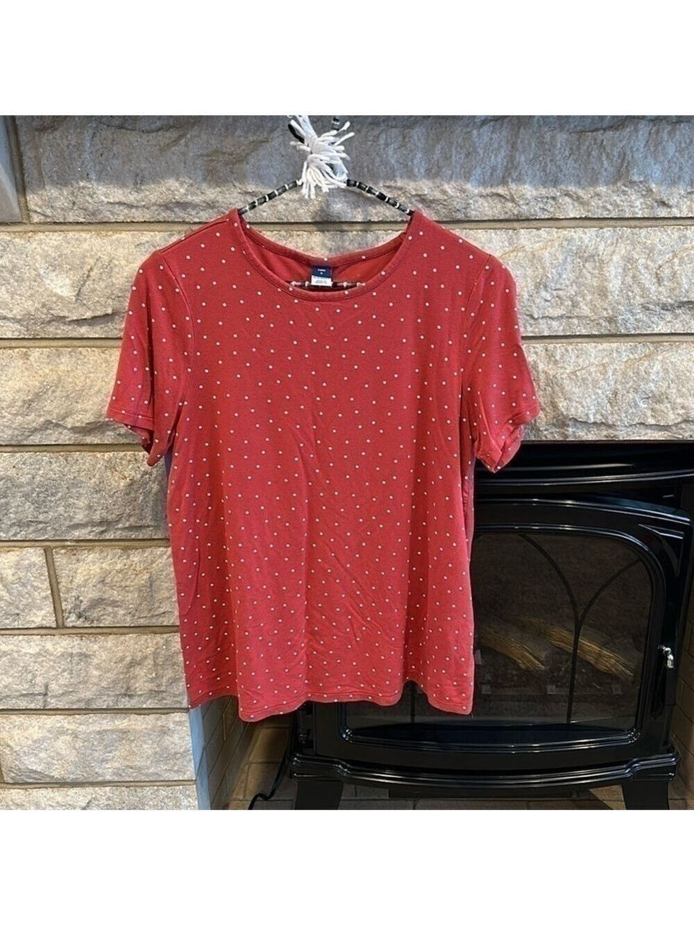 Old Navy Luxe soft red and white polka dot t shirt 95% rayon/5% viscose